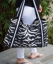 Load image into Gallery viewer, Amber Tote Bag made with Up-cycled Fabrics black leather fabric bags handbags luxury
